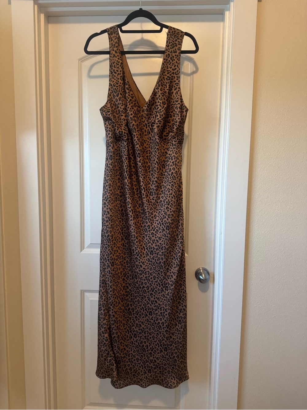 Leopard Print V-Neck Slip Dress - Brown